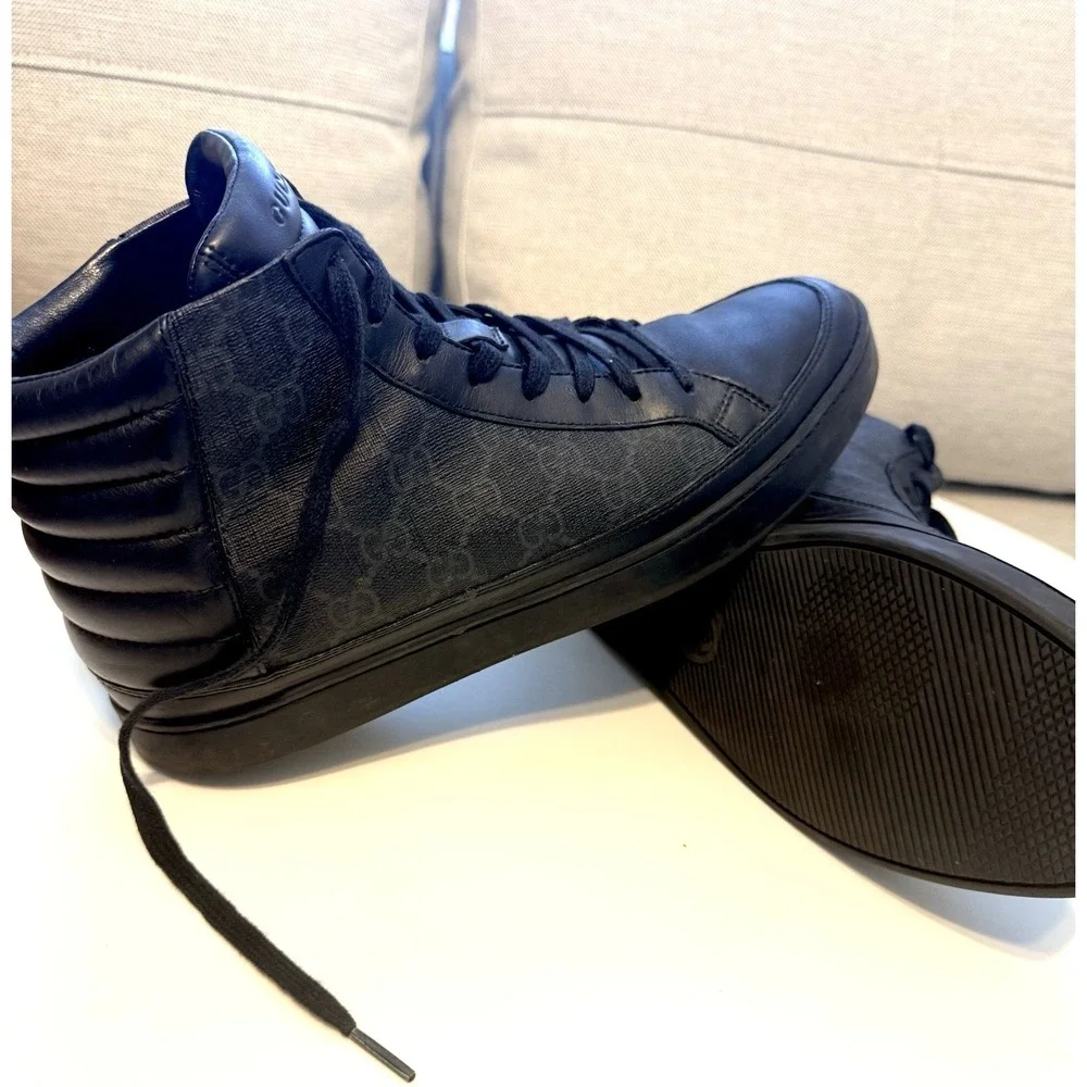 Gucci Black GG Supreme Canvas  Mens High Top Sneakers, Size US 10